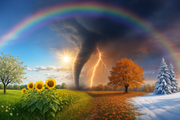 Wetterbild mit Jahreszeiten und Extremwetter
